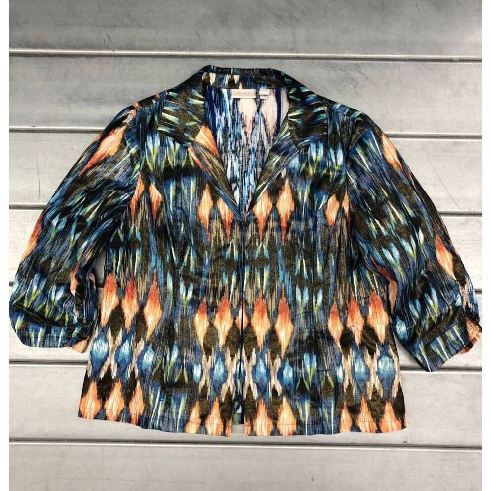 Chicos‎ Blazer Jacket Womens XL Gold Orange Green Blue Linen Blend